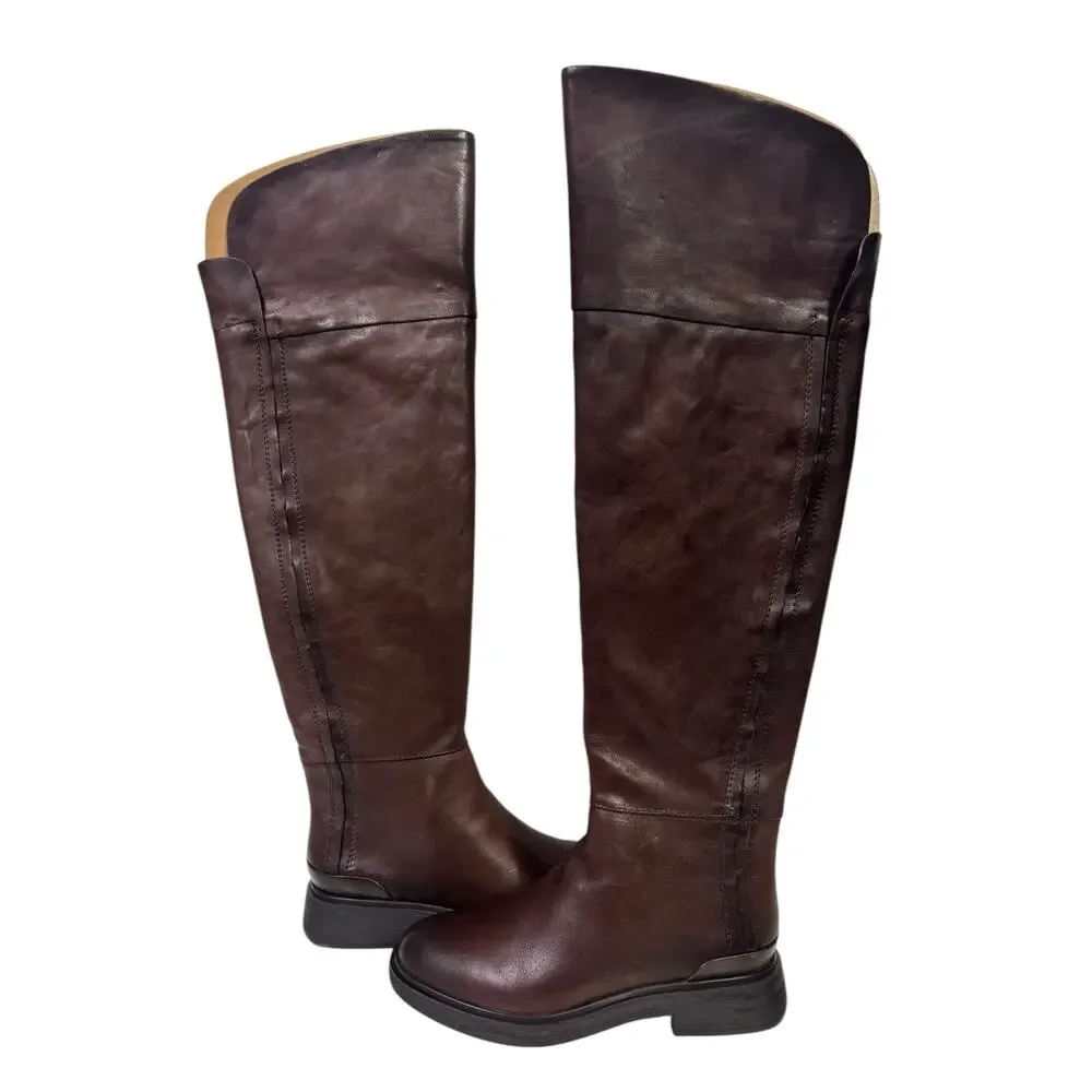 Franco Sarto Brown Leather Over The Knee Riding Boots 7.5M Wide Calf Battina